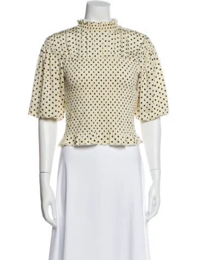 Pre-owned Sandro Polka Dot Print Short Sleeve Blouse In Yellow