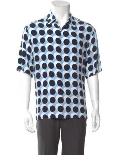 Pre-owned Sandro Polka Dot Print Short Sleeve Shirt In Blue
