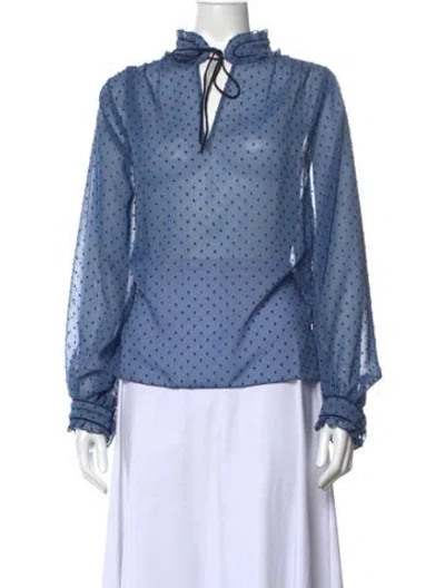 Pre-owned Sandro Polka Dot Print Tie Neck Blouse In Blue
