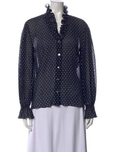 Pre-owned Sandro Polka Dot Print Tie Neck Blouse In Blue