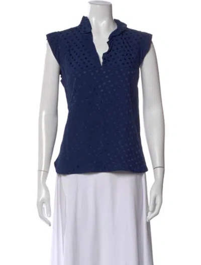 Pre-owned Sandro Polka Dot Print V-neck Blouse In Blue