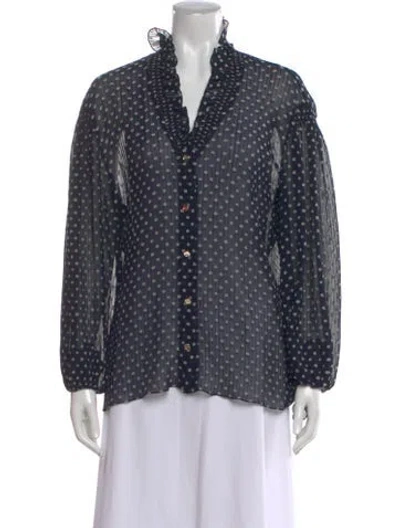 Pre-owned Sandro Polka Dot Print V-neck Blouse In Blue