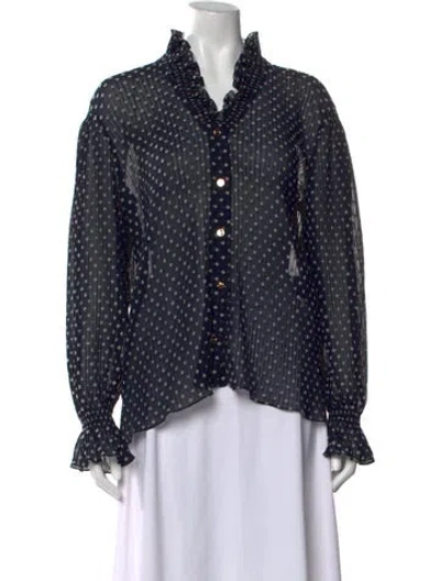 Pre-owned Sandro Polka Dot Print V-neck Blouse In Blue