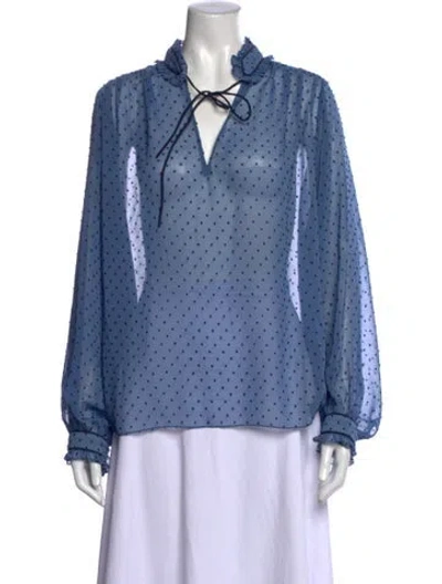 Pre-owned Sandro Polka Dot Print V-neck Blouse In Blue