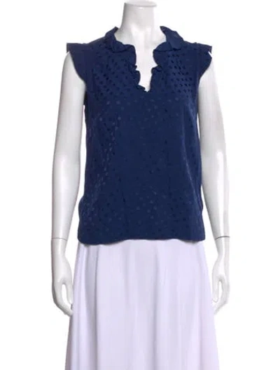 Pre-owned Sandro Polka Dot Print V-neck Blouse In Blue