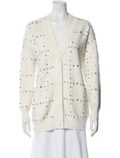 Pre-owned Sandro Polka Dot Print V-neck Sweater In White