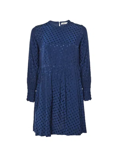 Pre-owned Sandro Polka-dot Crepe Mini Dress In Blue