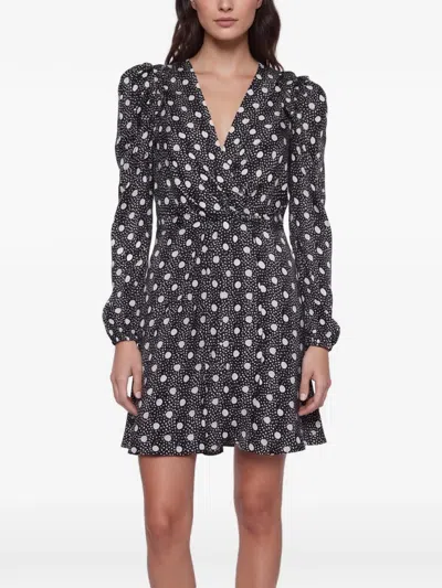 Pre-owned Sandro Polka-dot Ruffled Mini Dress In Black