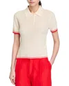Sandro Womens Naturels Contrast-trim Knitted Cotton-blend Polo Shirt In Ecru