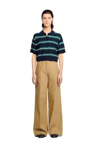 Sandro Polo-neck Striped Sweater In Blue