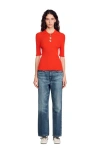 Sandro Ory Ribbed Polo Sweater In Poppy