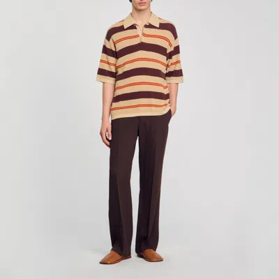 Sandro Polo Rayé En Maille In Brown