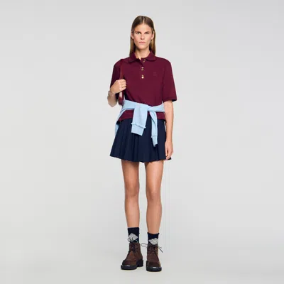 Sandro Polo Shirt With Decorative Buttons In Burgundy