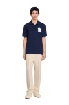 Sandro Polo Shirt With Flower Patch In Midnight Blue