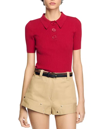 Sandro Polo Sweater In Cherry