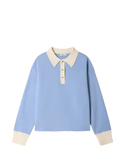 Sandro Polo-collar Buttoned Polo Top In Blue