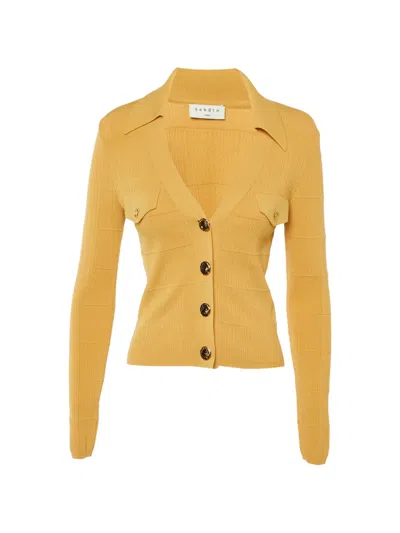 Pre-owned Sandro Polo-neck Ribbed Cardigan In Yellow