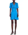 Sandro Bow-detailed Ruched Twill Mini Dress In Blue