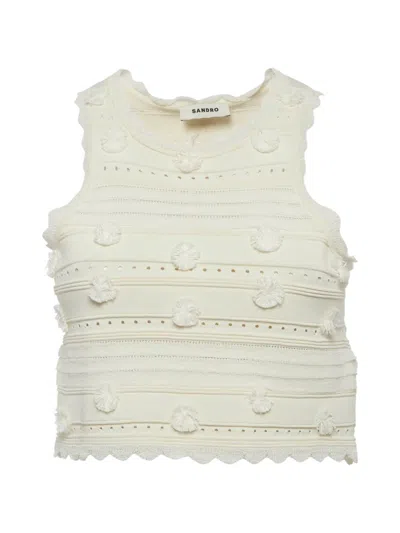 Pre-owned Sandro Pom-pom Cut-out Top In Neutral