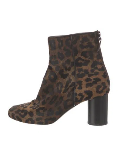 Pre-owned Sandro Ponyhair Animal Print Boots In Brown