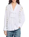 Sandro Womens Tie-front Long-sleeved Cotton Shirt Naturels In White