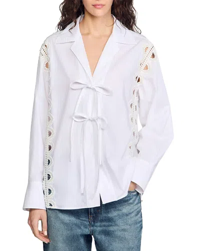 SANDRO POPLIN TIE FRONT SHIRT