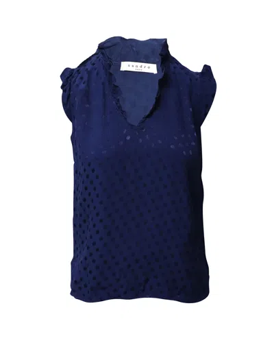 Sandro Poppy Sleeveless Top In Blue Print Silk