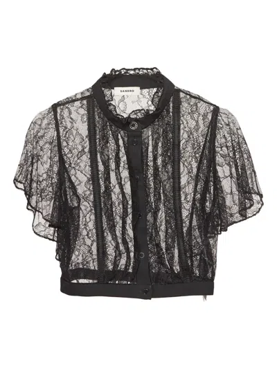 Pre-owned Sandro Lace Flutter Top