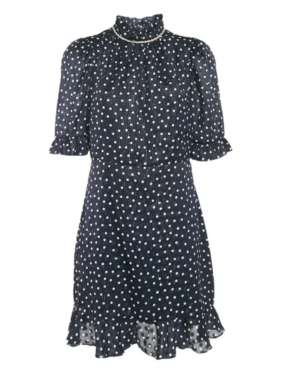 Pre-owned Sandro  Polka-dot Ruffle Dress In Blue