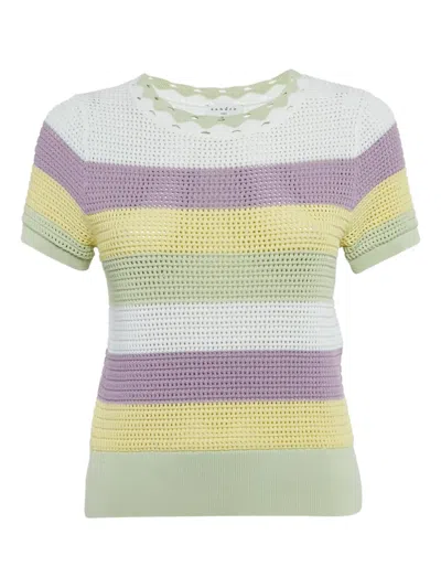Pre-owned Sandro Striped Knit Top In Green