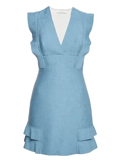 Pre-owned Sandro  V-neck Ruffle Dress In Blue