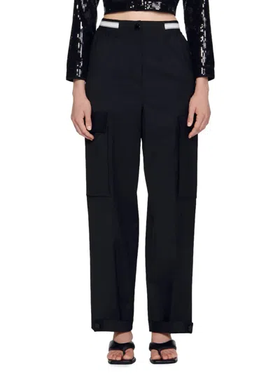 Pre-owned Sandro Pre-loved Wide Leg Twill Cargo Pant In Black