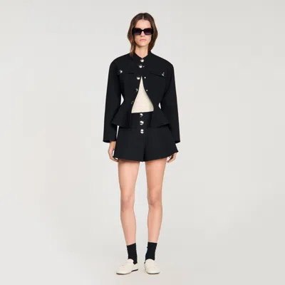 Sandro Womens Black Flared Mid-rise Woven Shorts