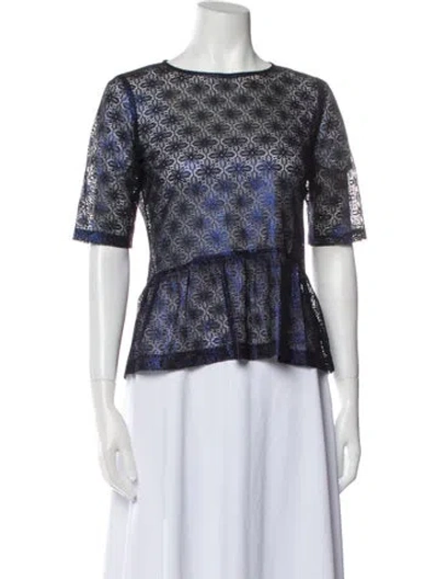Pre-owned Sandro Printed Bateau Neckline Top In Blue