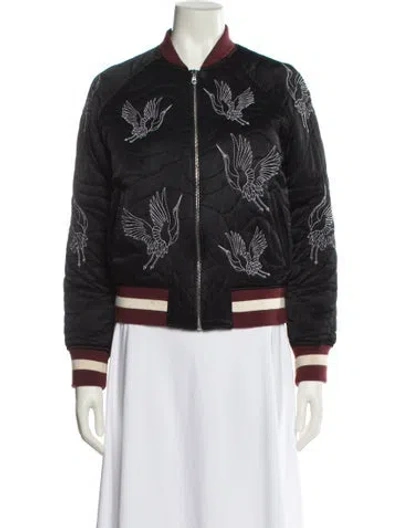 Pre-owned Sandro Printed Bomber Jacket In Black