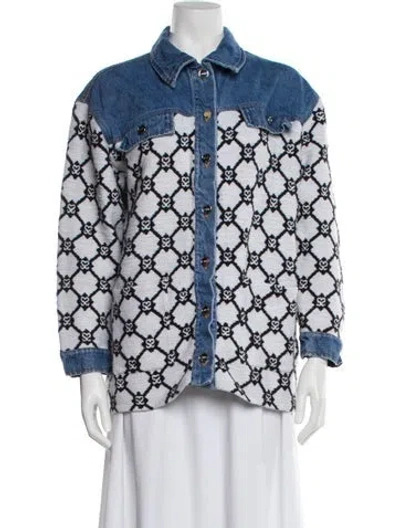 Pre-owned Sandro Printed Bomber Jacket In Blue