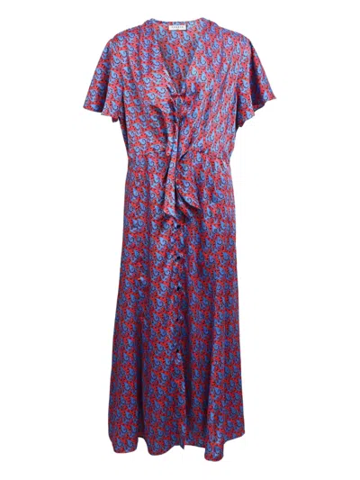 Pre-owned Sandro Printed Buttoned Midi Dress In Red