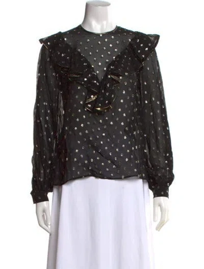 Pre-owned Sandro Printed Crew Neck Blouse In Black