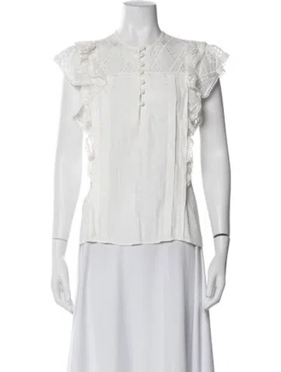 Pre-owned Sandro Printed Crew Neck Blouse In White