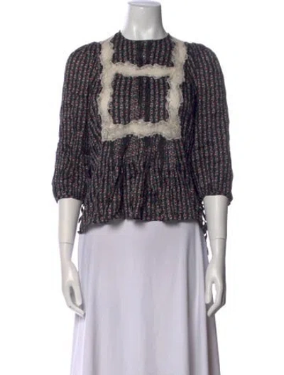 Pre-owned Sandro Printed Crew Neck Crop Top In Black