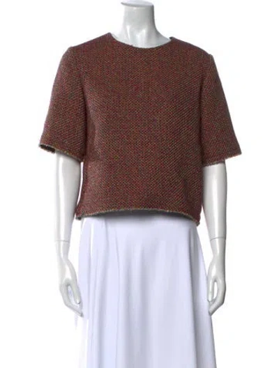 Pre-owned Sandro Printed Crew Neck Crop Top In Red