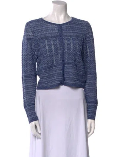 Pre-owned Sandro Printed Crew Neck Crop Top W/ Tags In Blue