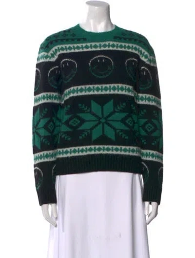 Pre-owned Sandro Printed Crew Neck Sweater In Green