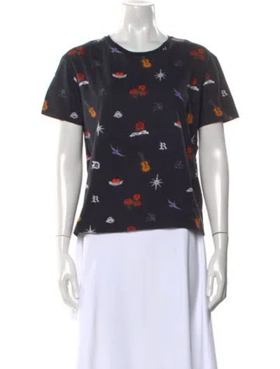 Pre-owned Sandro Printed Crew Neck T-shirt In Blue