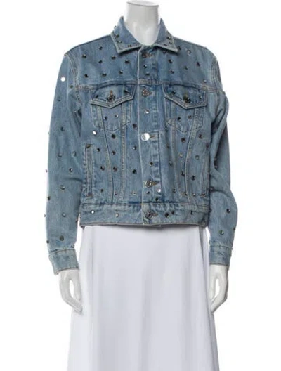 Pre-owned Sandro Printed Denim Jacket In Blue