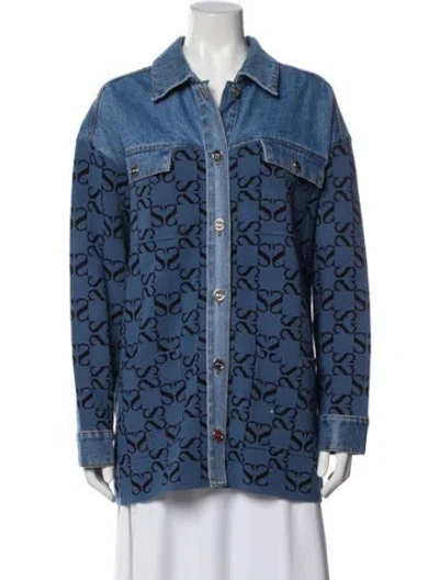 Pre-owned Sandro Printed Denim Jacket In Blue