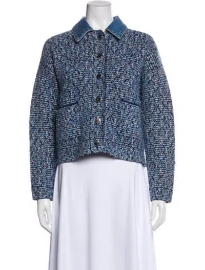 Pre-owned Sandro Printed Denim Jacket In Blue