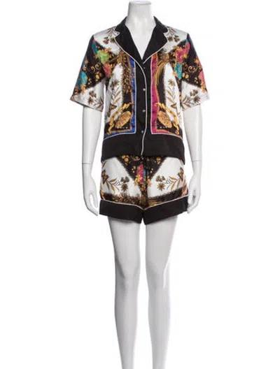 Pre-owned Sandro Printed Embroidered Accent Pajamas In Black