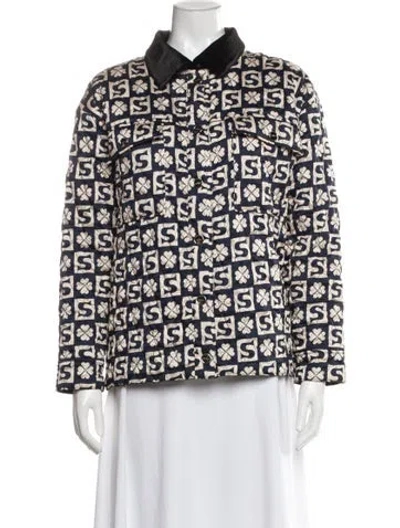 Pre-owned Sandro Printed Evening Jacket In Blue