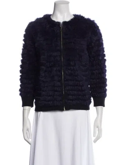 Pre-owned Sandro Printed Fur Jacket In Blue